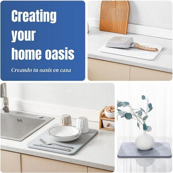 Quick dry stone dish drying mat water absorbent kitchen counter tray for dishes - Picture 4 of 7